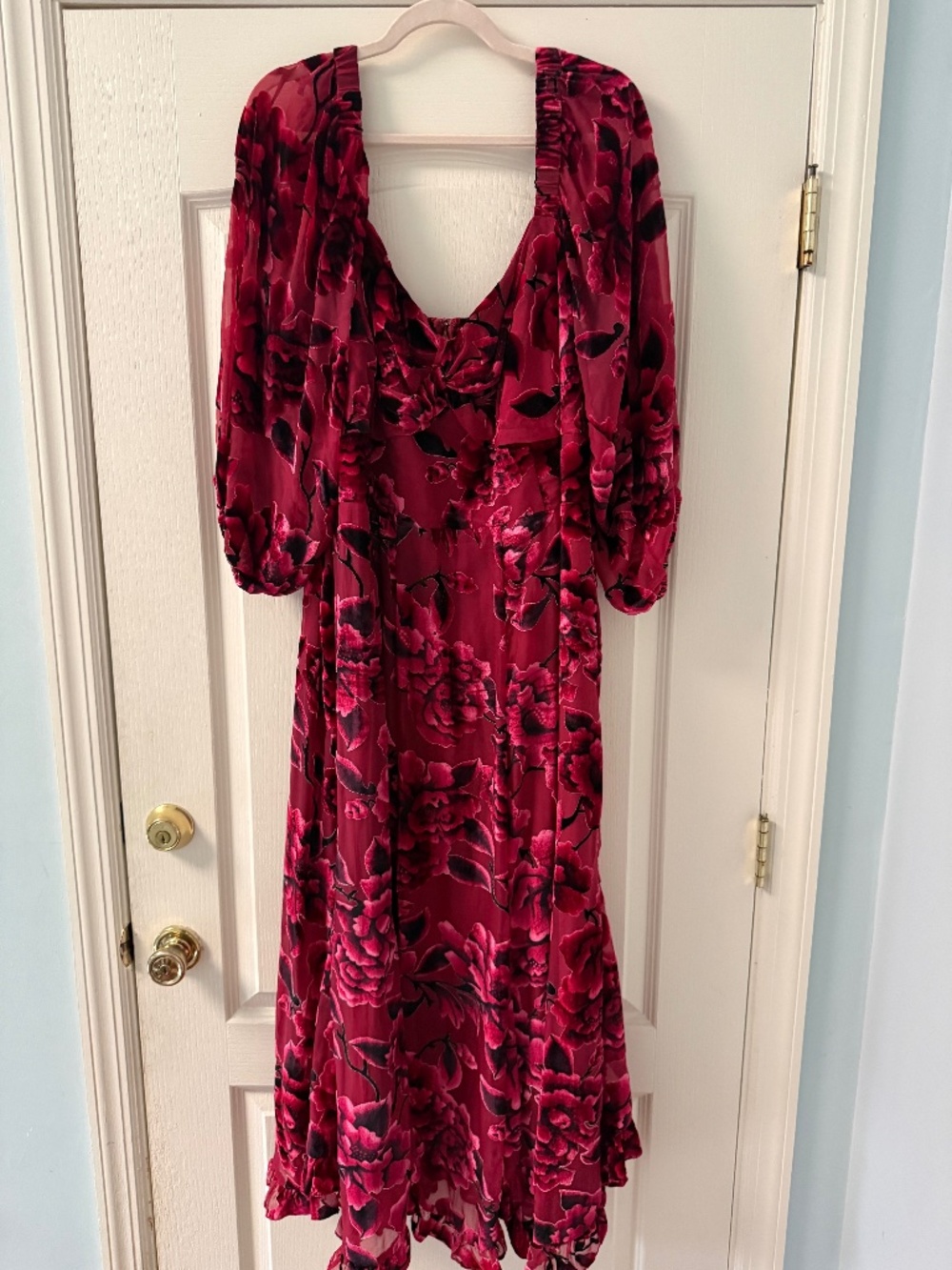 Anthropologie Twist-Front Puff Sleeved Velvet Dress - Picture 2 of 3